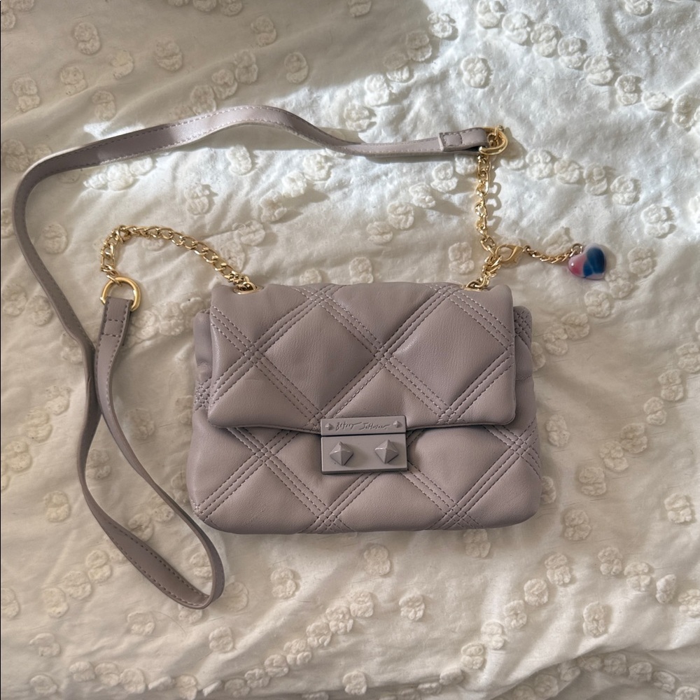 Betsey Johnson Quilted Crossbody Bag in Light Gray